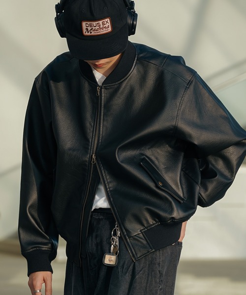 Bleme ma1 ma-1 PU合皮 ダブルジップ MA-1 ボンバージャケット