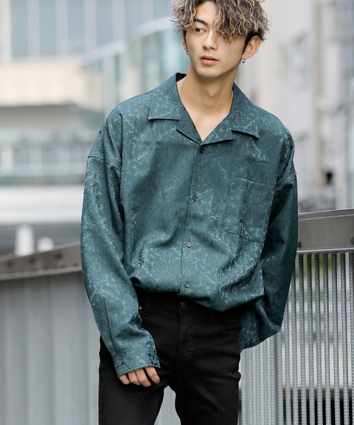 Beno（ビーノ） シャツ ブラウス ダマスク柄 サテンジャガード