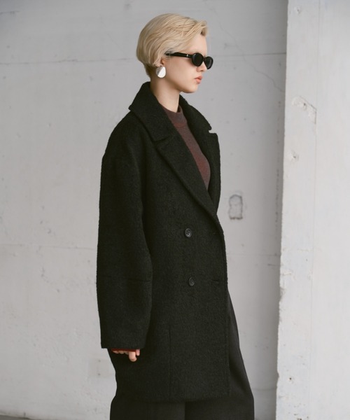 ピーコート pコート wool blend shaggy cocoon p coat/ウールブレンド