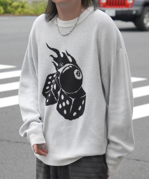 セーター ニット 8ボールダイス / クラウン クエスチョン フロント