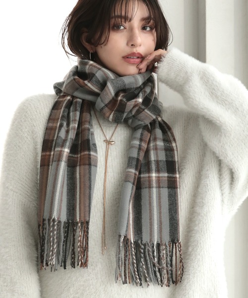 Little＆More ストール マフラー カシミヤタッチ チェック柄 大判