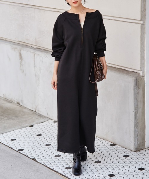 RANAN（ラナン） ワンピース 裏起毛ハーフジップスウェットワンピース