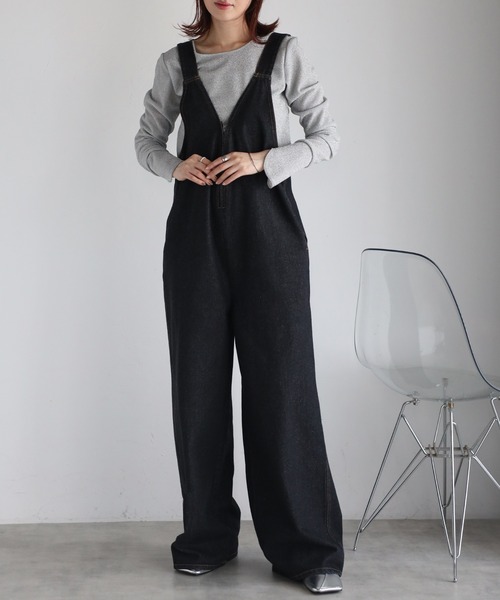 TRIANGLE PALETTE オールインワン デニムフロントジップ サロペット