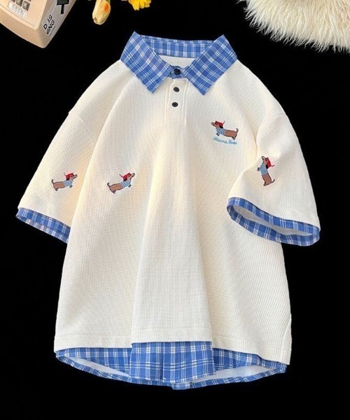 FreeZone tシャツ レイヤード風チェック襟ポロシャツ メンズ