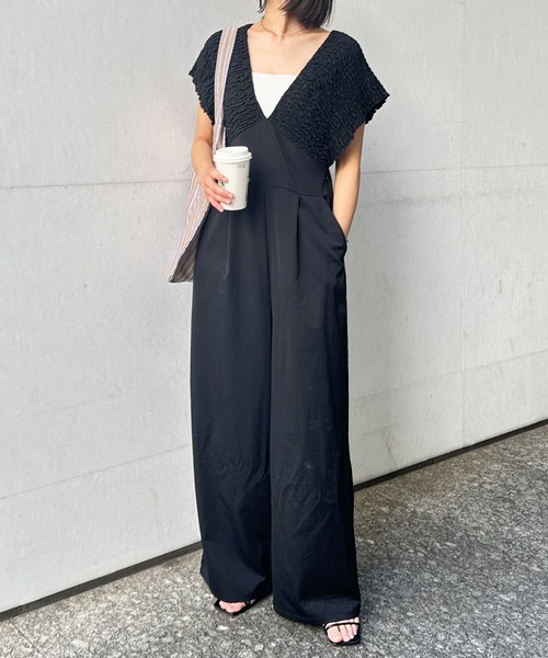 RANAN（ラナン） サロペット オーバーオール バックリボンシャーリング