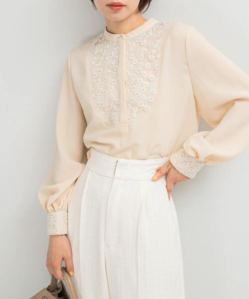ブラウス シャツ ウォッシャブルフラワー刺繍レースブラウス
