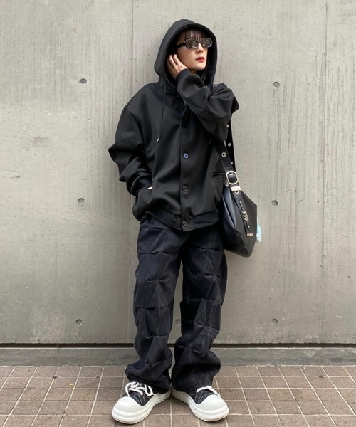 lilful パーカー 「26年春夏新作」ボタンフードスウェットジャケット