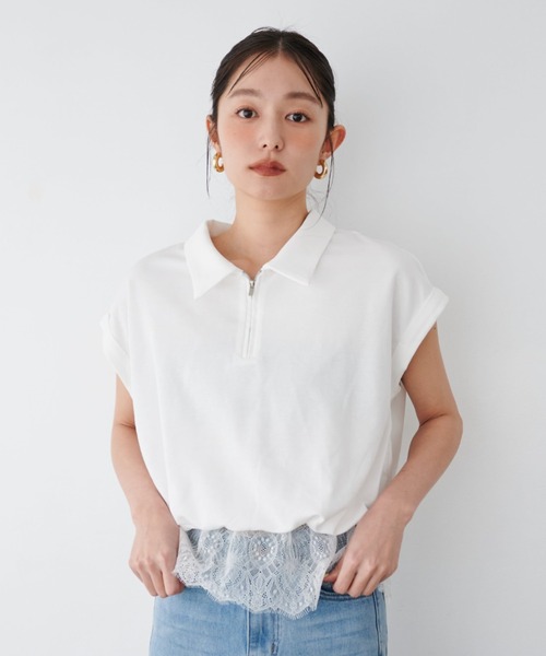 tシャツ ハーフジップレースドッキングトップス レディース : ZOZOTOWN
