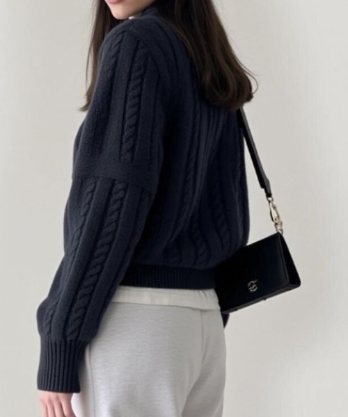 cammie ニット セーター ハーフジップケーブル模様ニット レディース