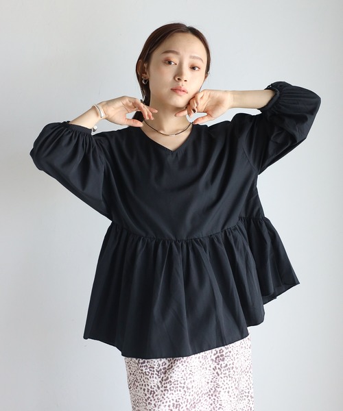 ap retro ブラウス シャツ 2WAYボリューム袖ペプラムブラウス