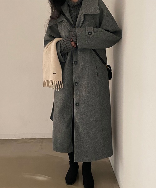 ステンカラーコート コート バックスリットベルト付きステンカラー