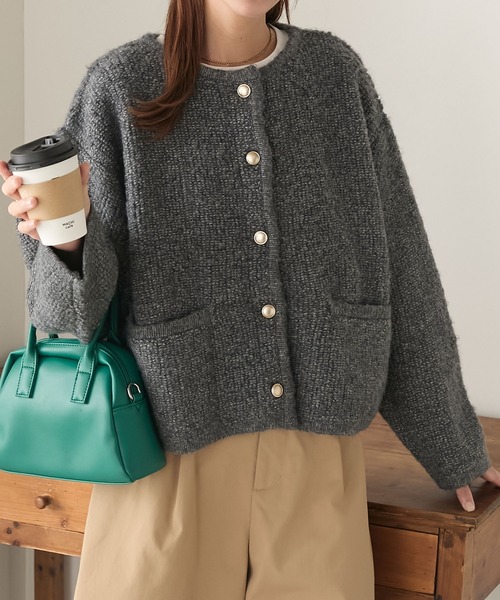 BONLECILL（ボンルシール） カーディガン ツイードライクループ編み金