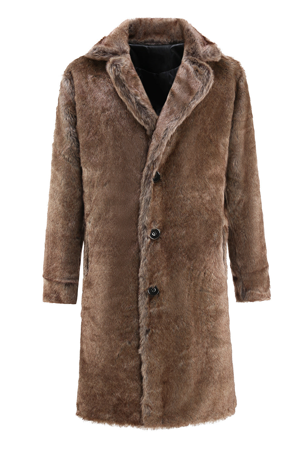Zapaka Fluffy Coffee Lange Faux Fur Jas met Zakken Zachte Revers