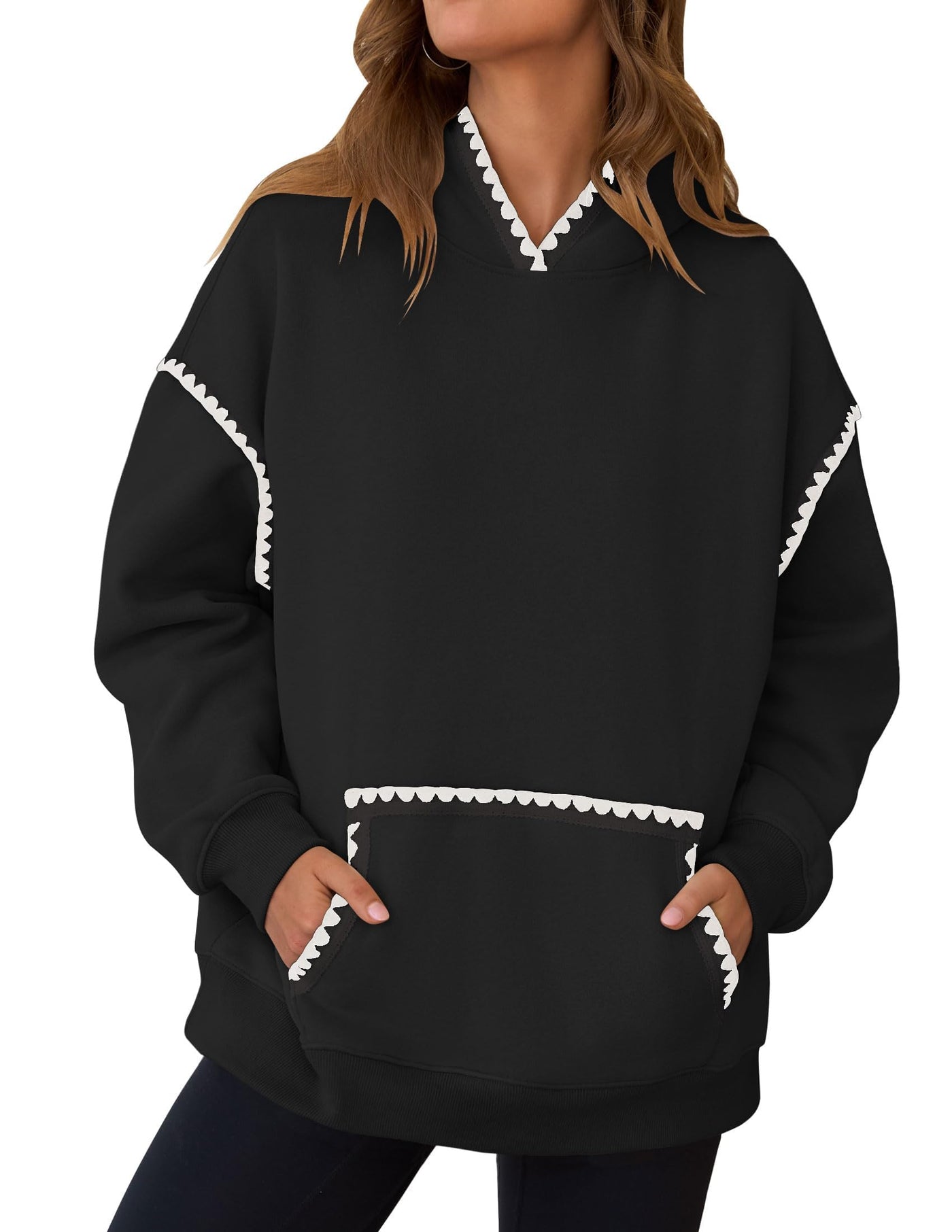 ZESICA Oversized Sweatshirts Fleece Hoodies Long Sleeve Pullover