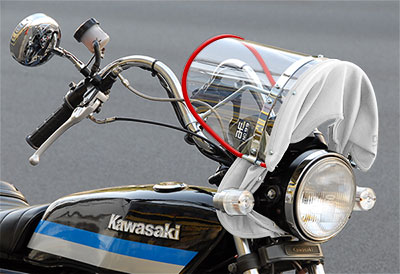 クリア風防 フチ赤フーボー/白布タレ | 旧車バイクカスタムパーツの
