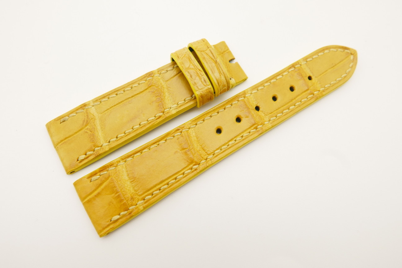 20mm/18mm Yellow Genuine Crocodile Skin Leather Watch Strap