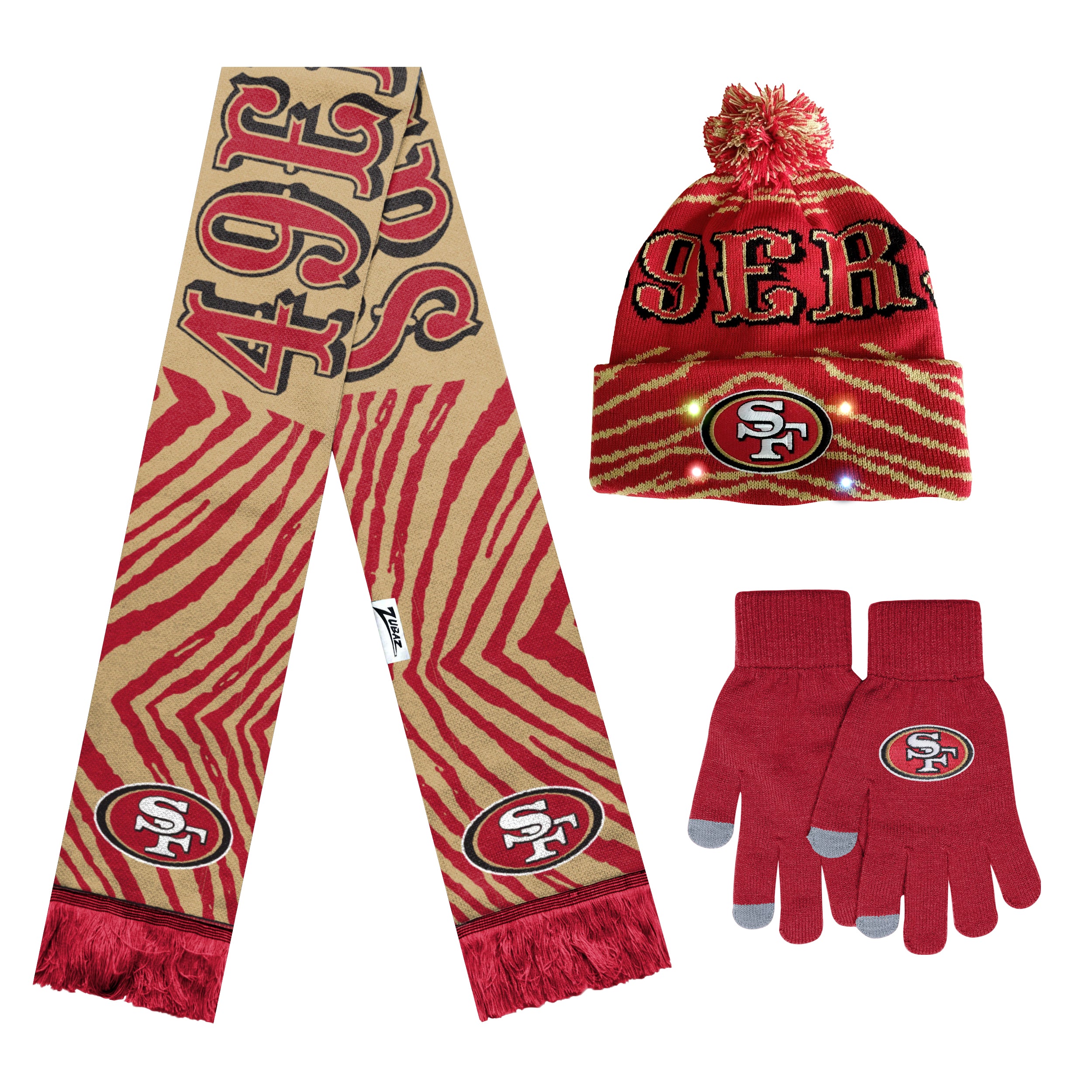 FOCO X Zubaz NFL Collab 3 Pack Glove Scarf & Hat Outdoor Winter Set, S
