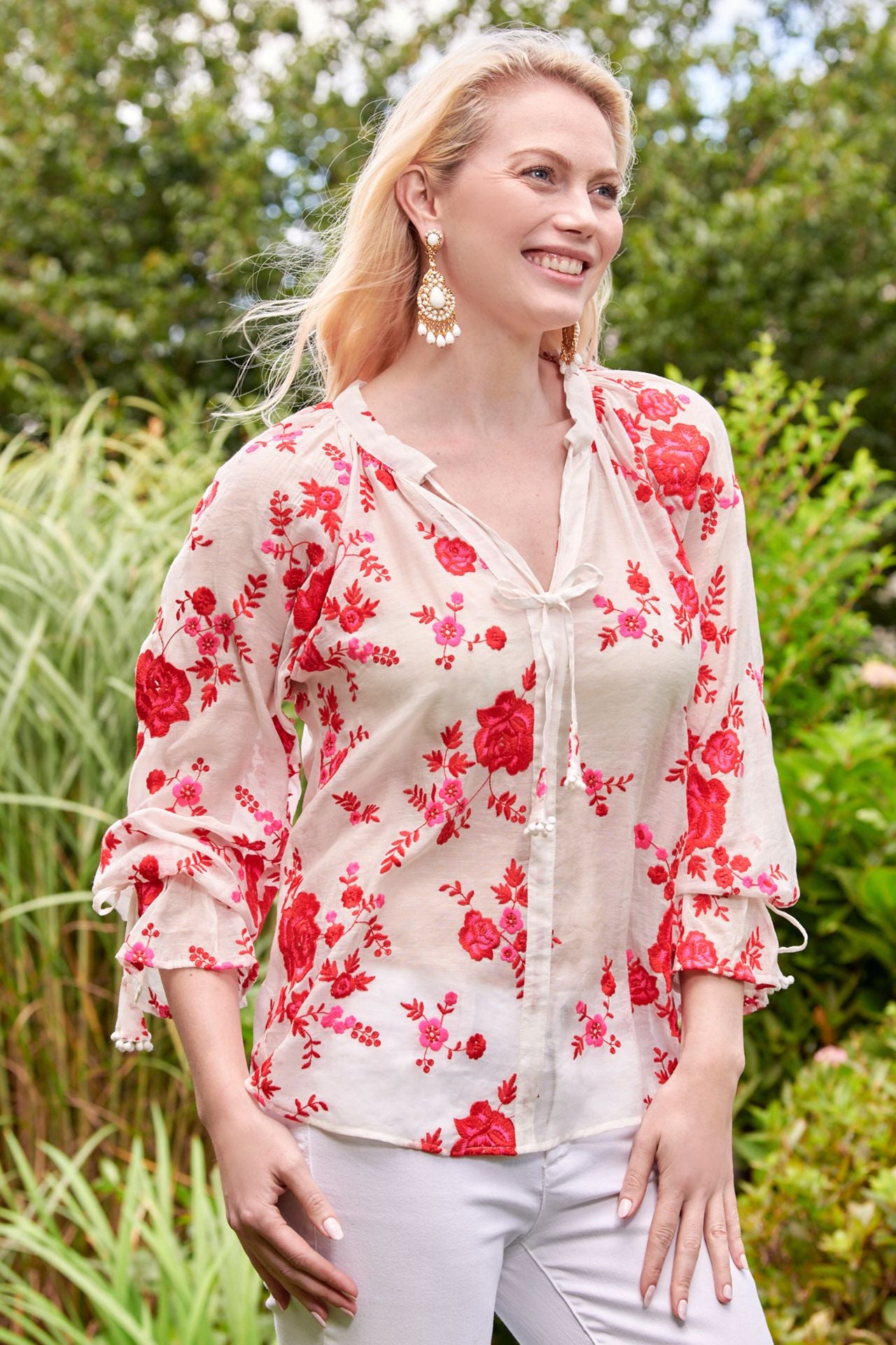 Emily Embroidered Floral Top | pink/red | À-TOUT-ÂGE