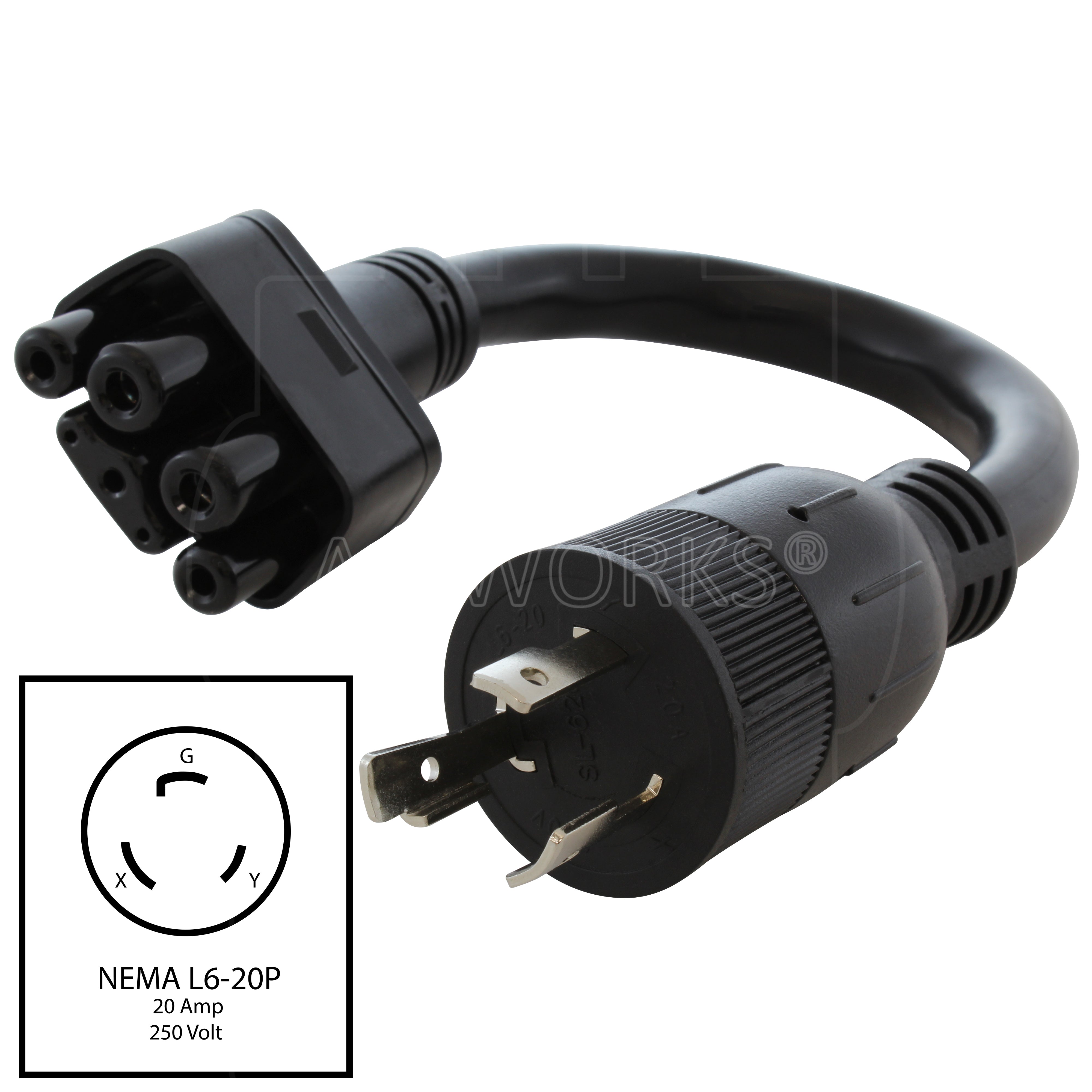 G2EVL620PT-16A] 16A Gen 2 EV Charging L6-20 Adapter For Gen. II