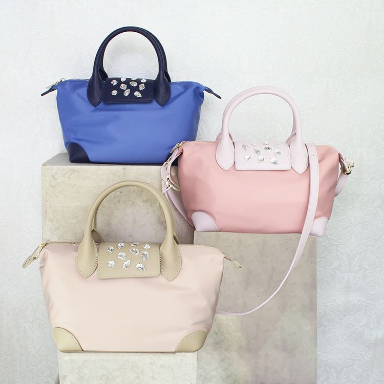 軽量】ナイロン×レザー2Wayビジューバッグ/8241010-詳細情報