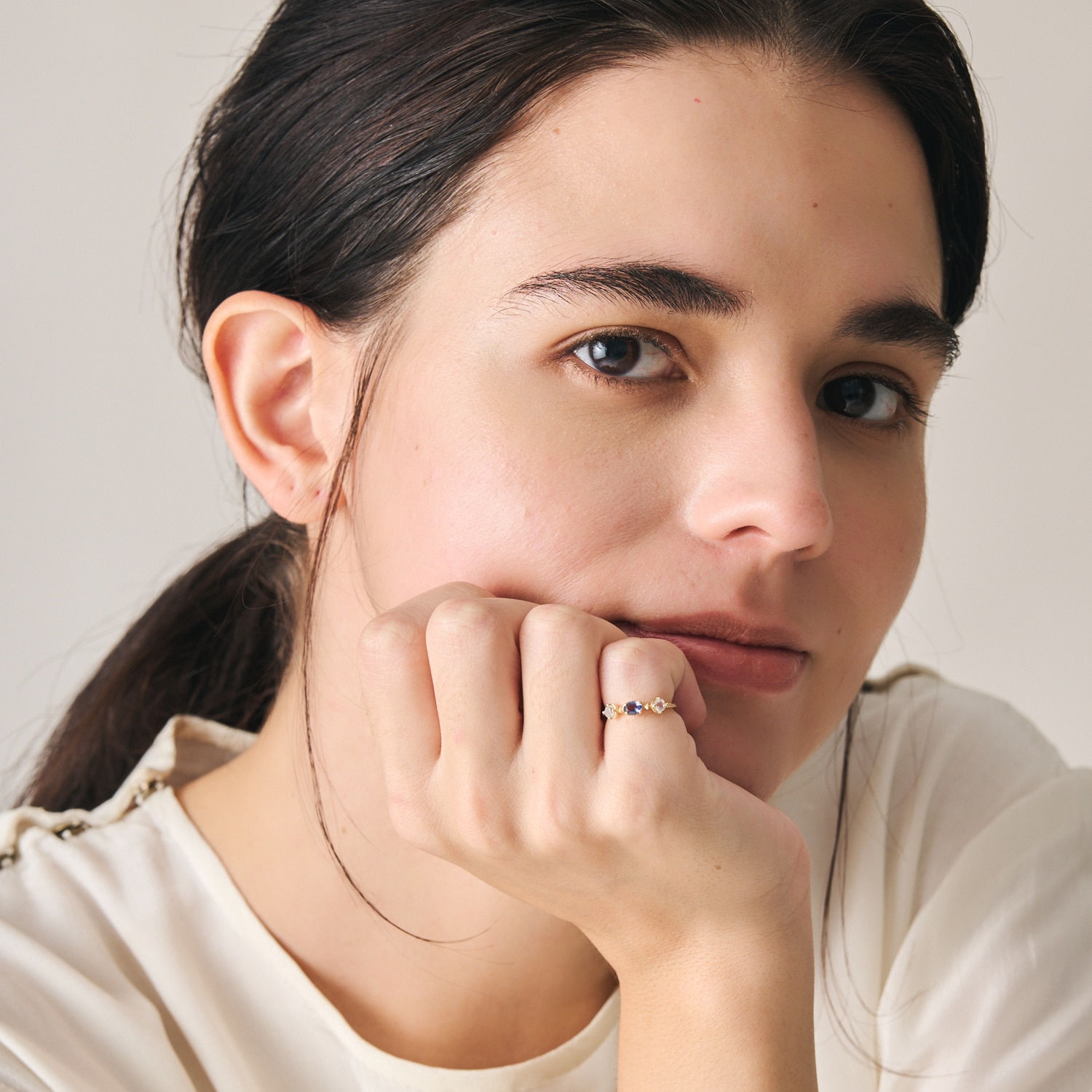 K10アイオライト／ラブラドライトピンキーリング｜ピンキーリング