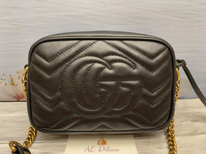 GUCCI GG Marmont Matelasse Mini Black Calfskin Leather Crossbody