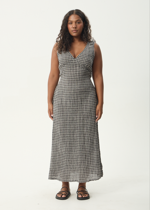 AFENDS Womens Base - Seersucker Maxi Dress - Coffee Check