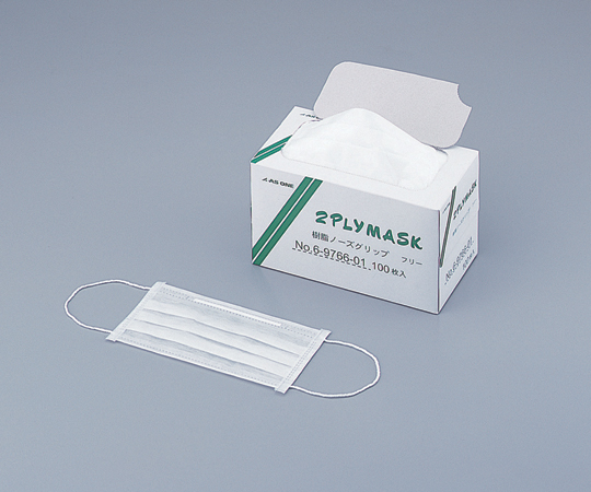 6-9766-01 2plyマスク 樹脂ノーズグリップ 1箱（100枚入） フリー
