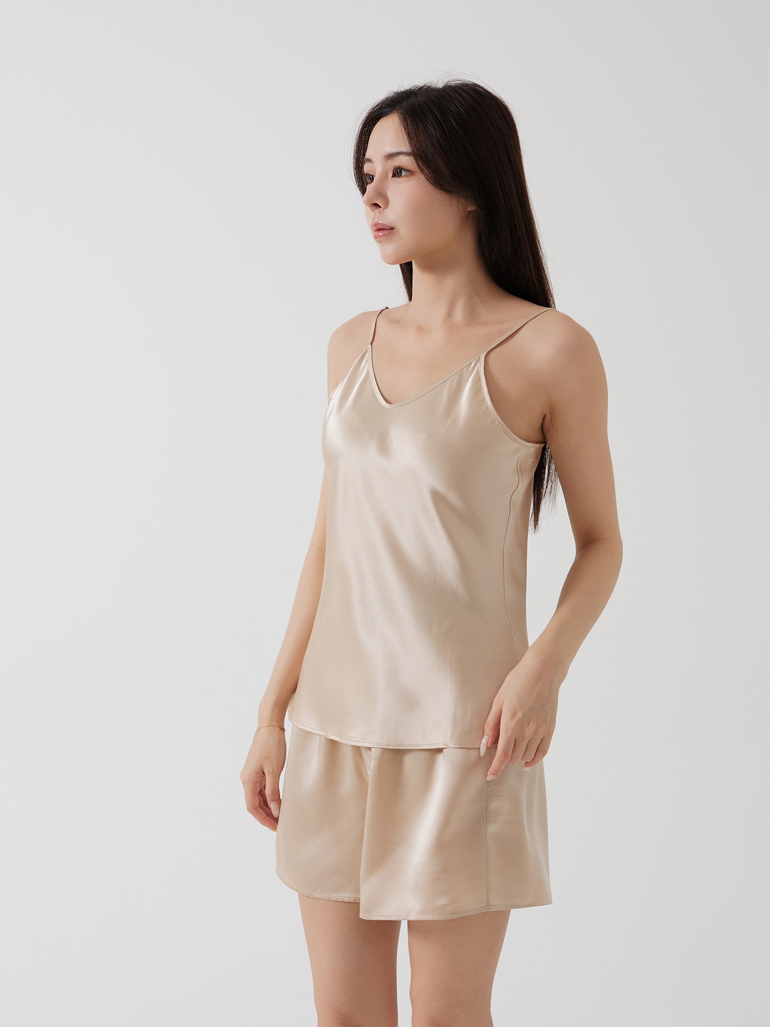 AILYサテンシルクキャミソールA (ライトゴールド/ピーコックブルー