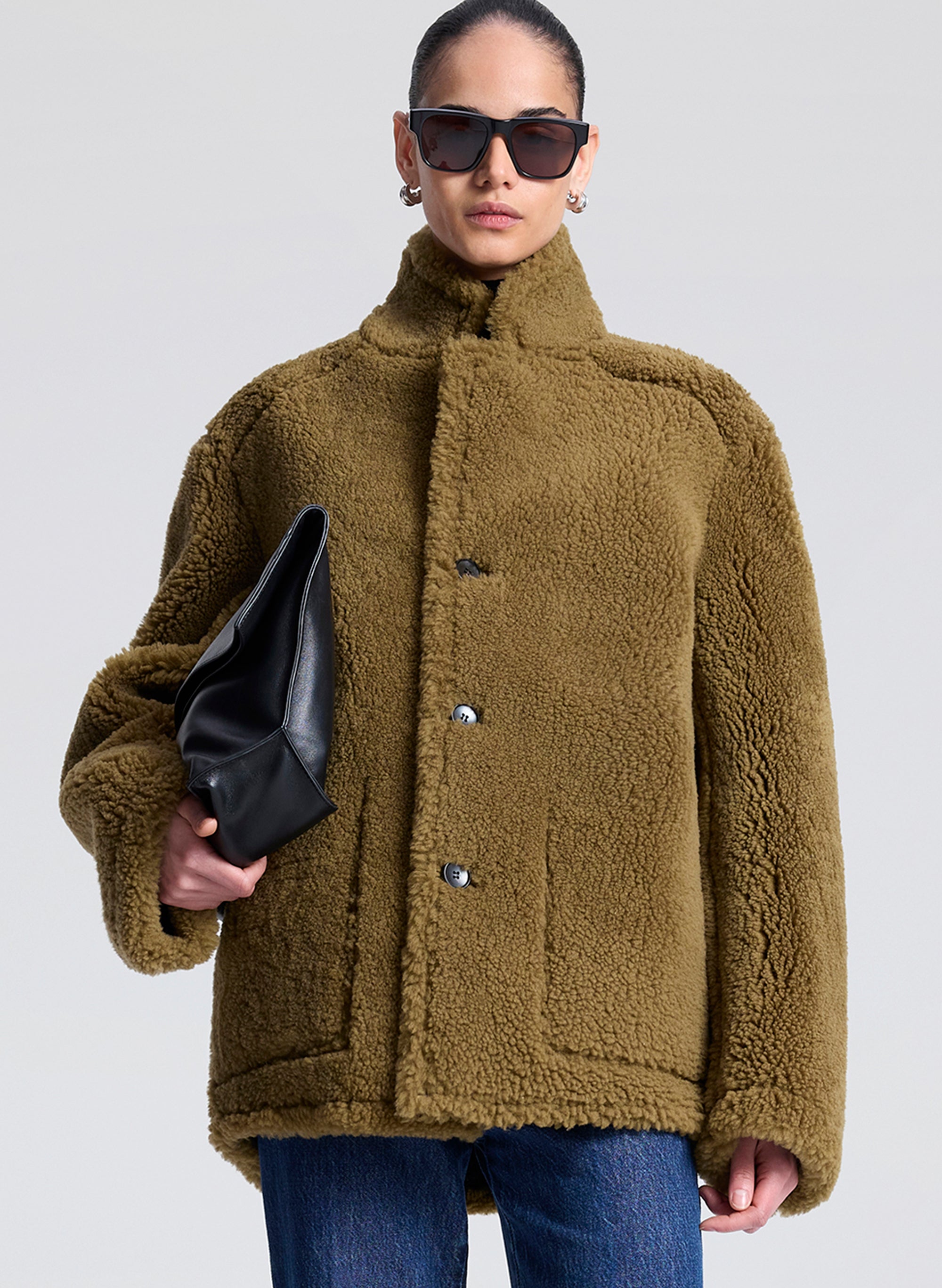 Ruth Glossy Leather and Shearling Reversible Coat