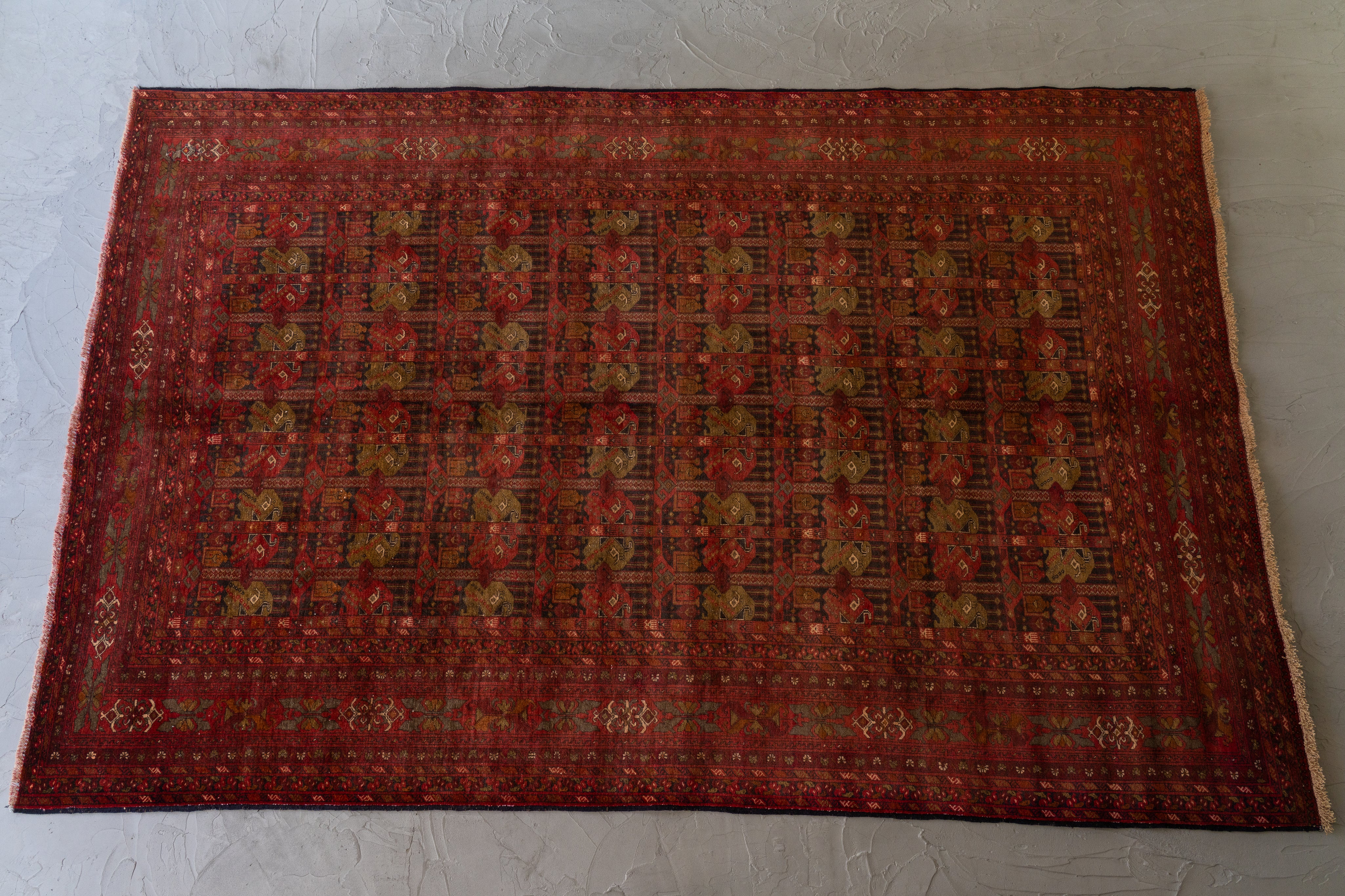 アフガニスタン産 1980年代 トルクメンラグ】トライバルラグ-手織り