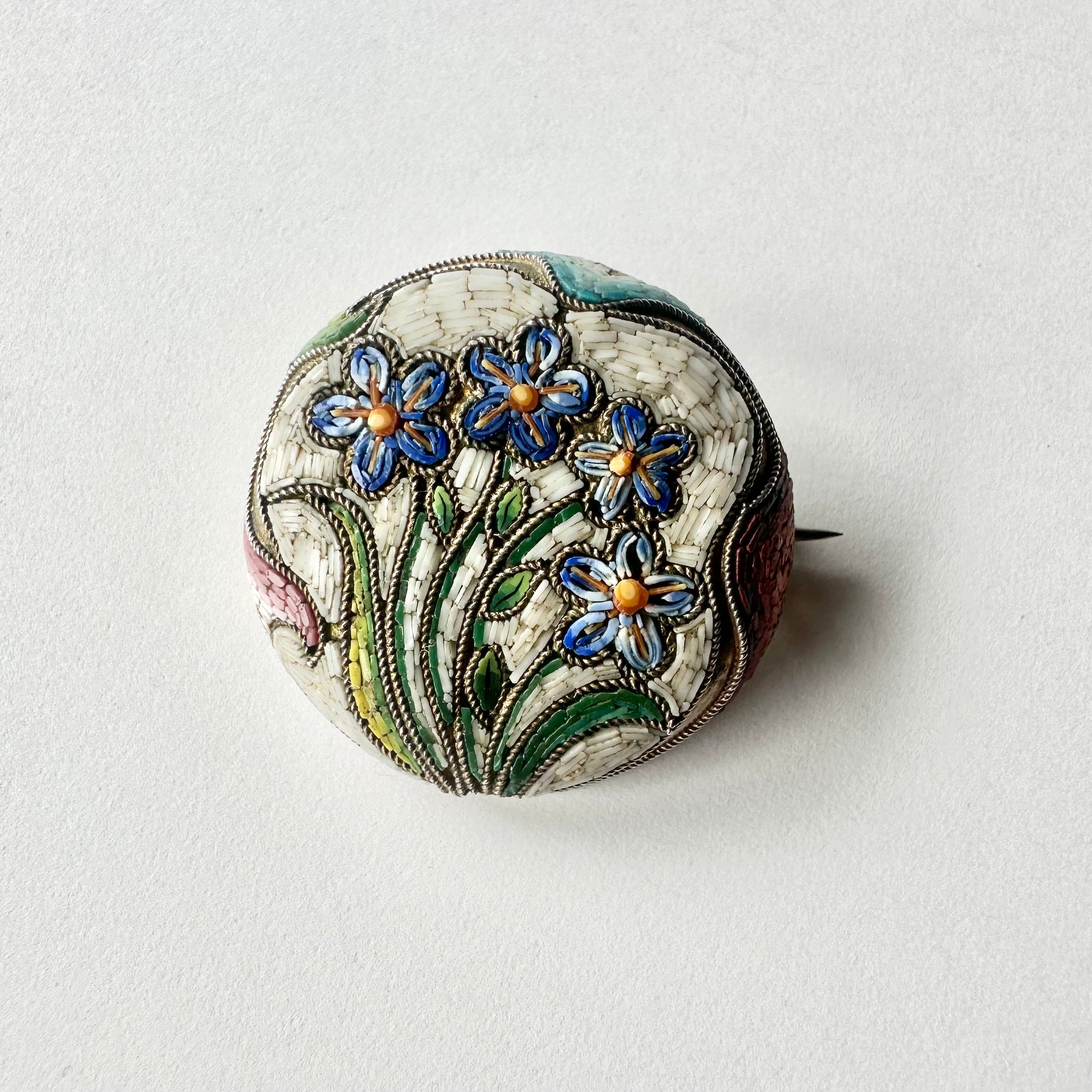 アンティーク マイクロモザイク 忘れな草 ブローチ – Amelie Antique