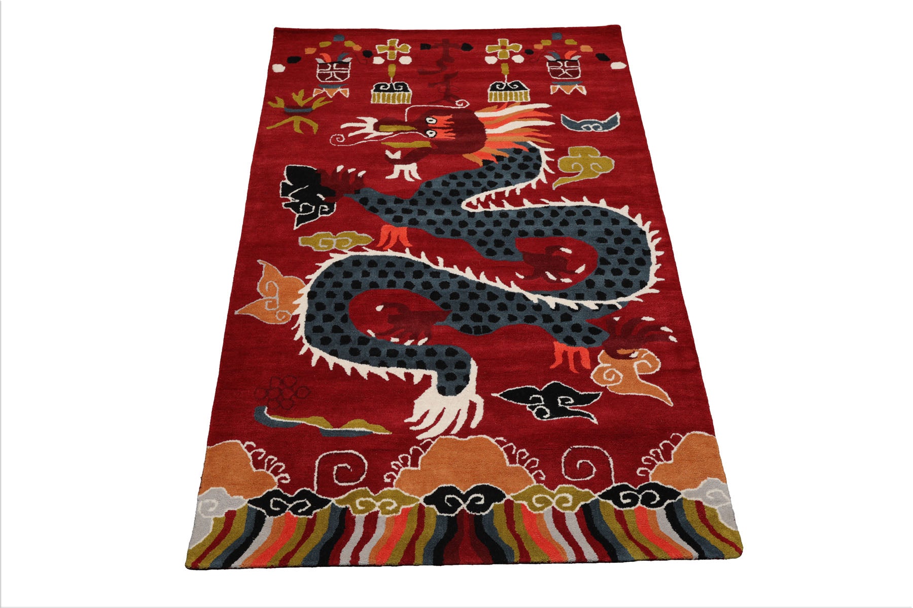 loomBloom Rust 3x5 Pictorial Transitional Chinese Art Deco Dragon