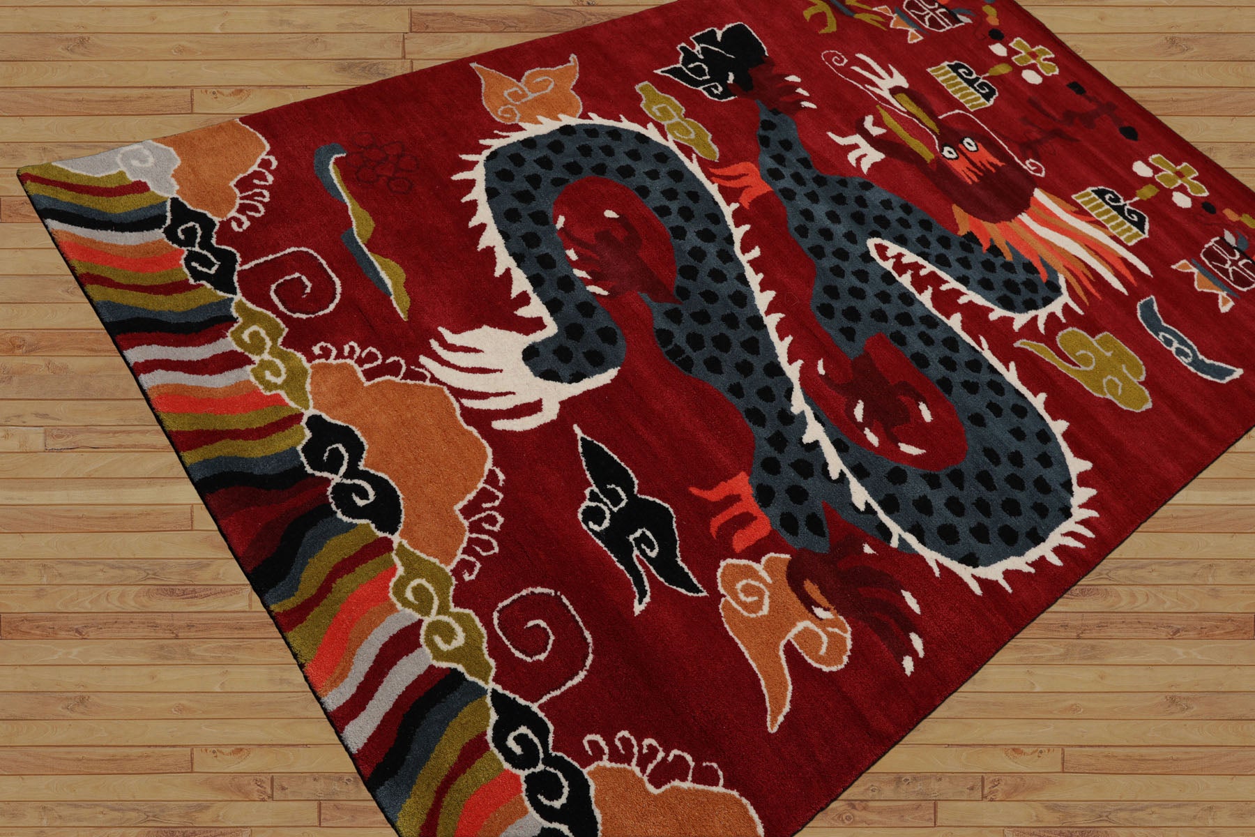 loomBloom Rust 3x5 Pictorial Transitional Chinese Art Deco Dragon