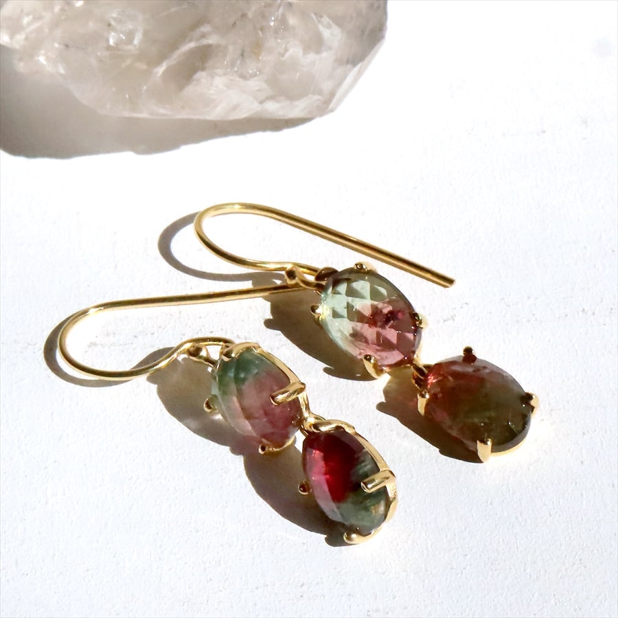 amphora / ウォーターメロントルマリン 2ストーンシルバーピアス