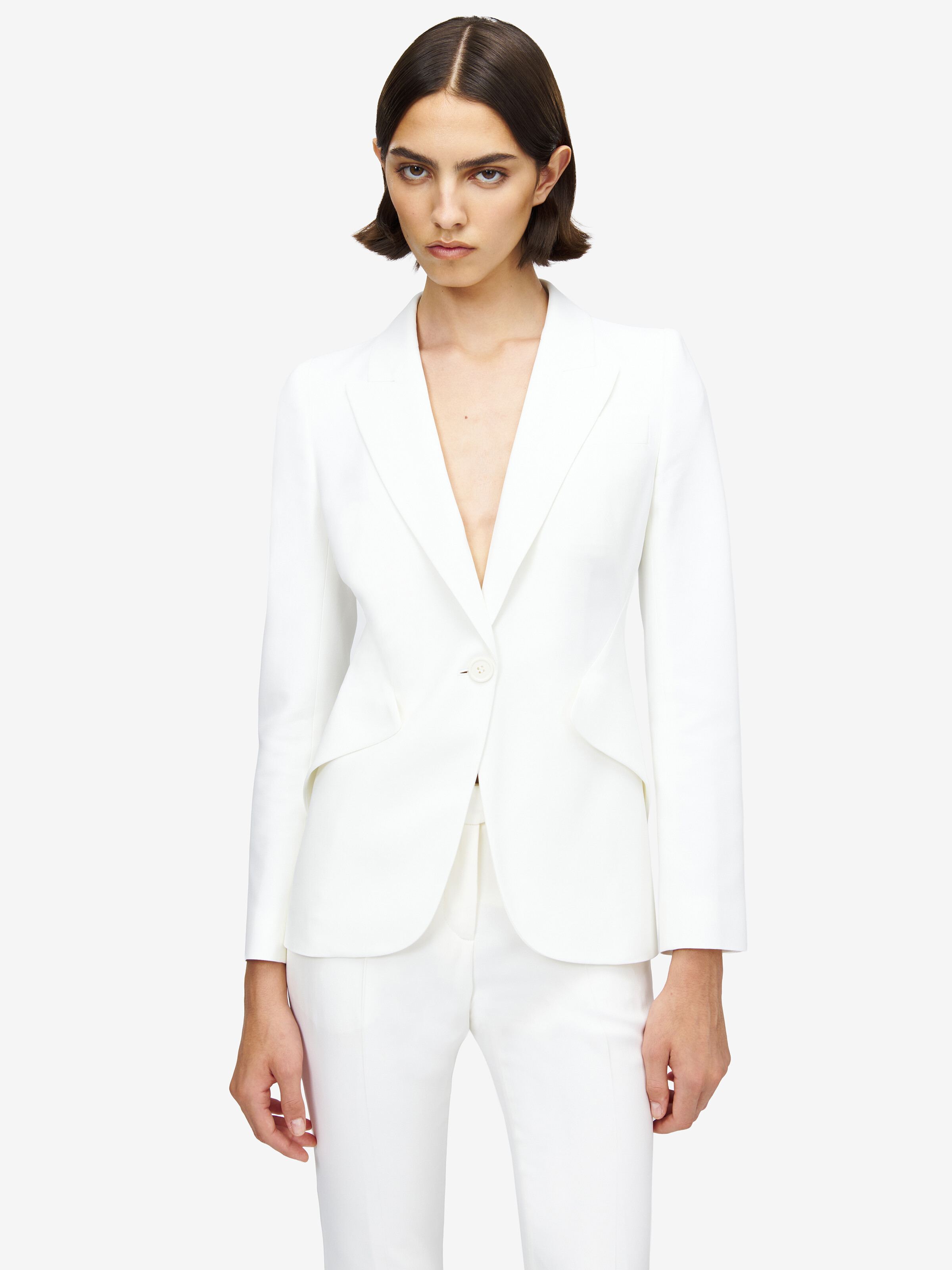 Women's Peak Shoulder Leaf Crepe Jacket in Light Ivory | McQueen US