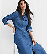 Chambray Seamed Midi Pocket Shirtdress