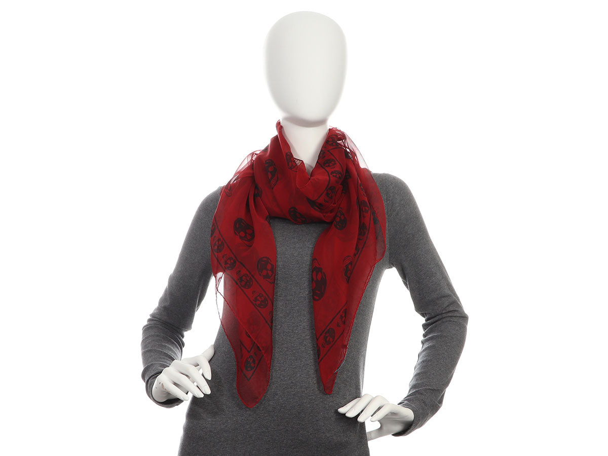 Alexander McQueen Red Skull Scarf - Ann's Fabulous Closeouts