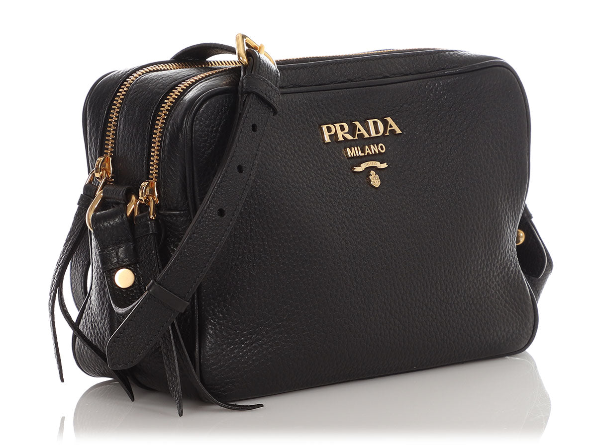 Prada Black Double Zip Vitello Phenix Camera Bag - Ann's Fabulous