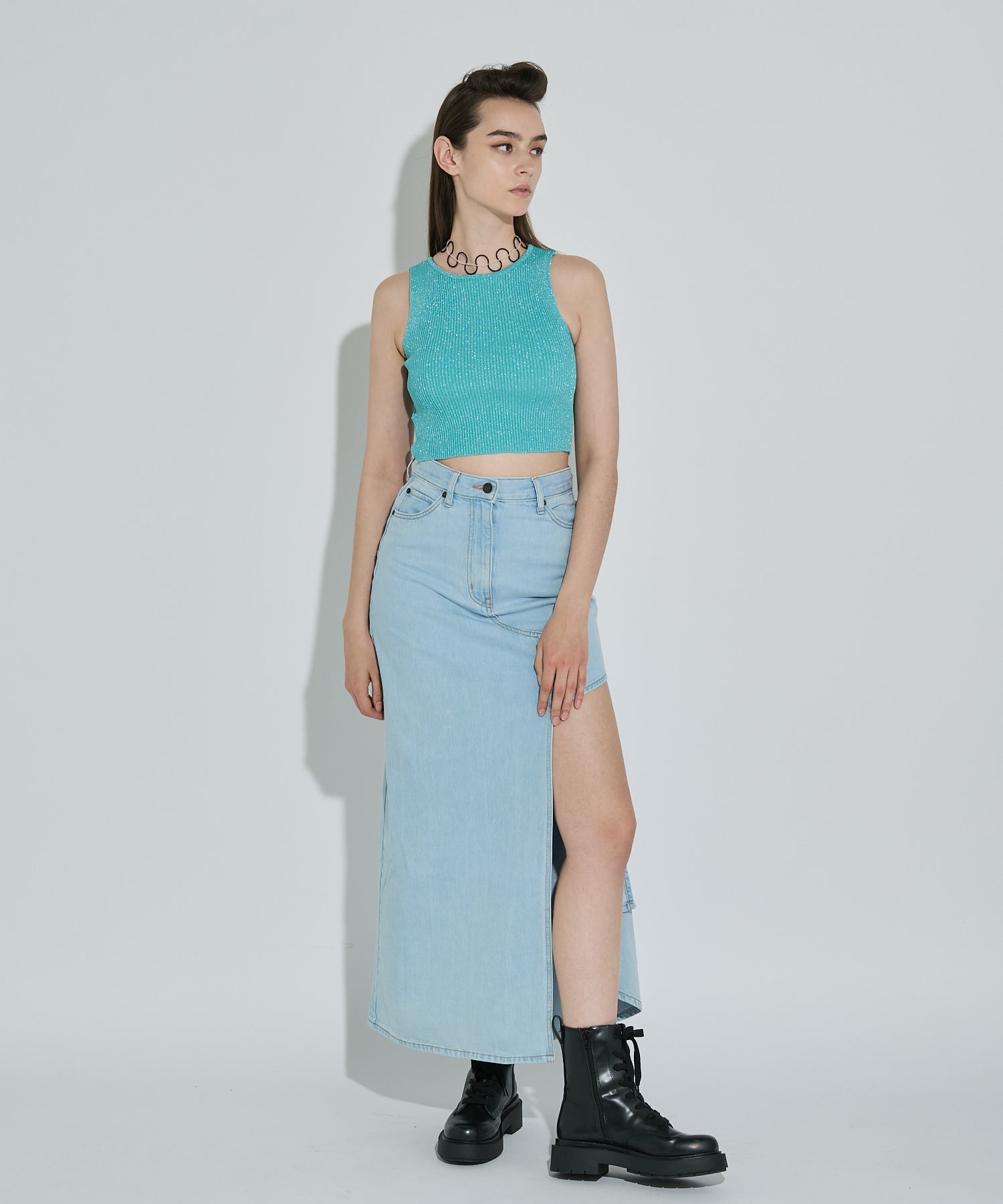 アシンメトリーカッティングヘムデニムロングスカート – ANNA SUI NYC