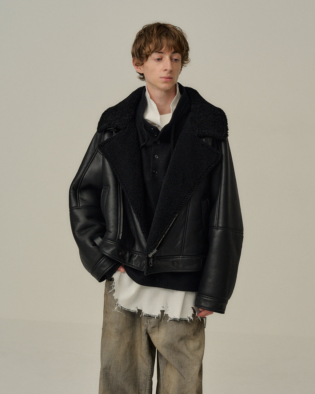 MOUTON DOUBLE JACKET(BLACK×BLACK) – ANCELLM