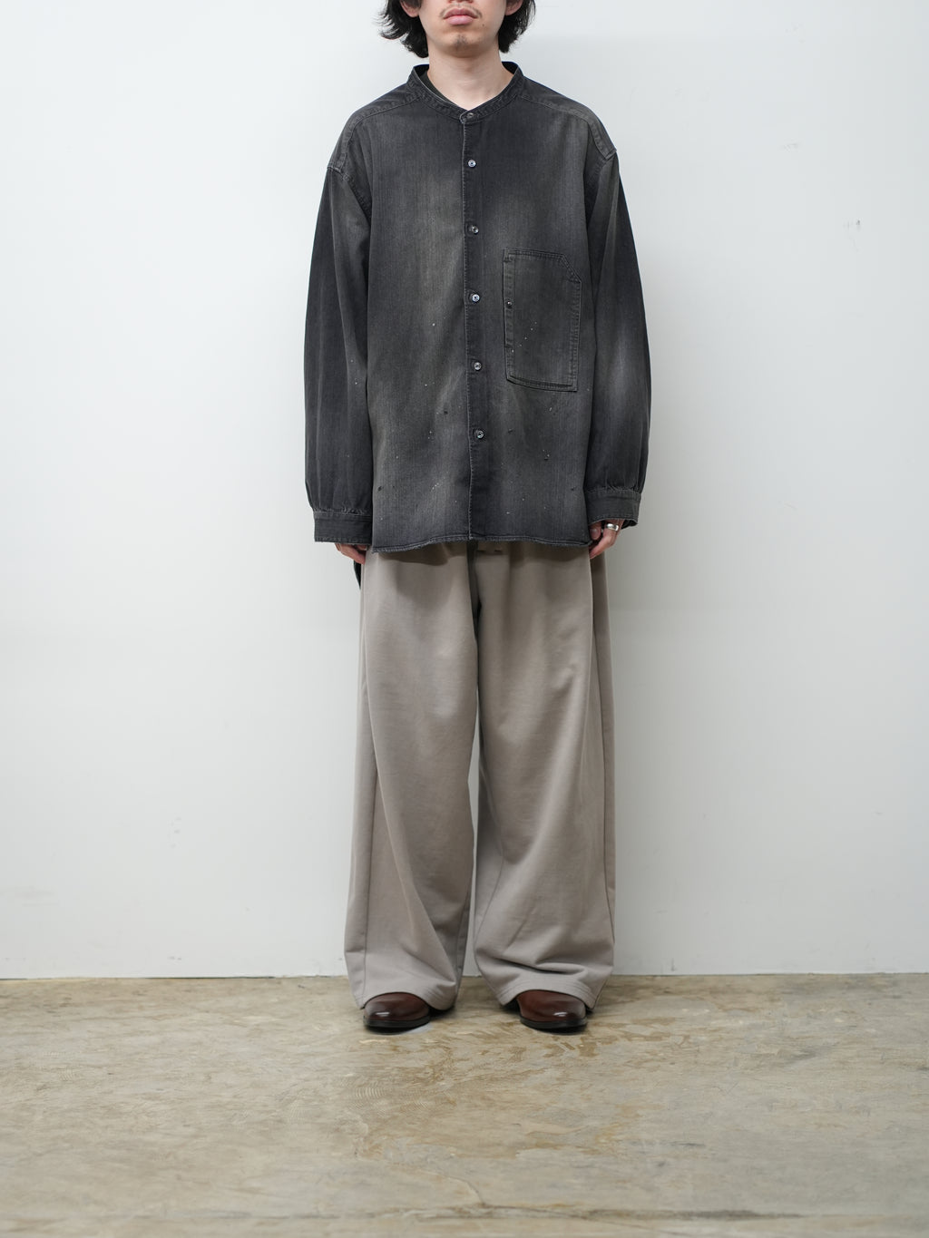 DENIM BAND COLLAR SHIRT(BLACK) – ANCELLM