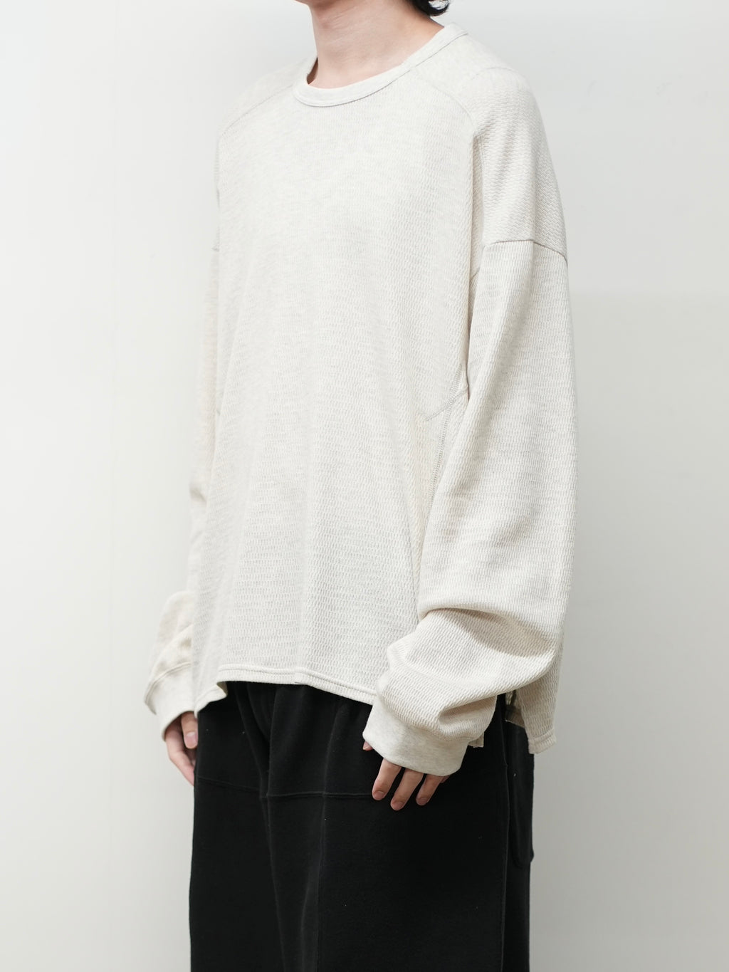 WAFFLE CREW NECK LS(HEATHER WHITE) – ANCELLM