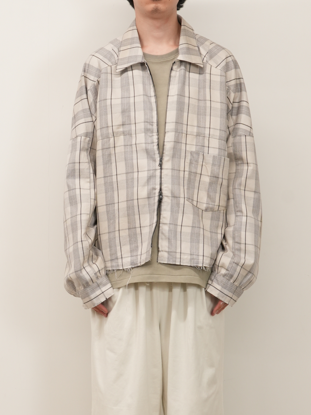 C/R CHECK SHORT ZIPUP SHIRT JACKET(GRAY) – ANCELLM