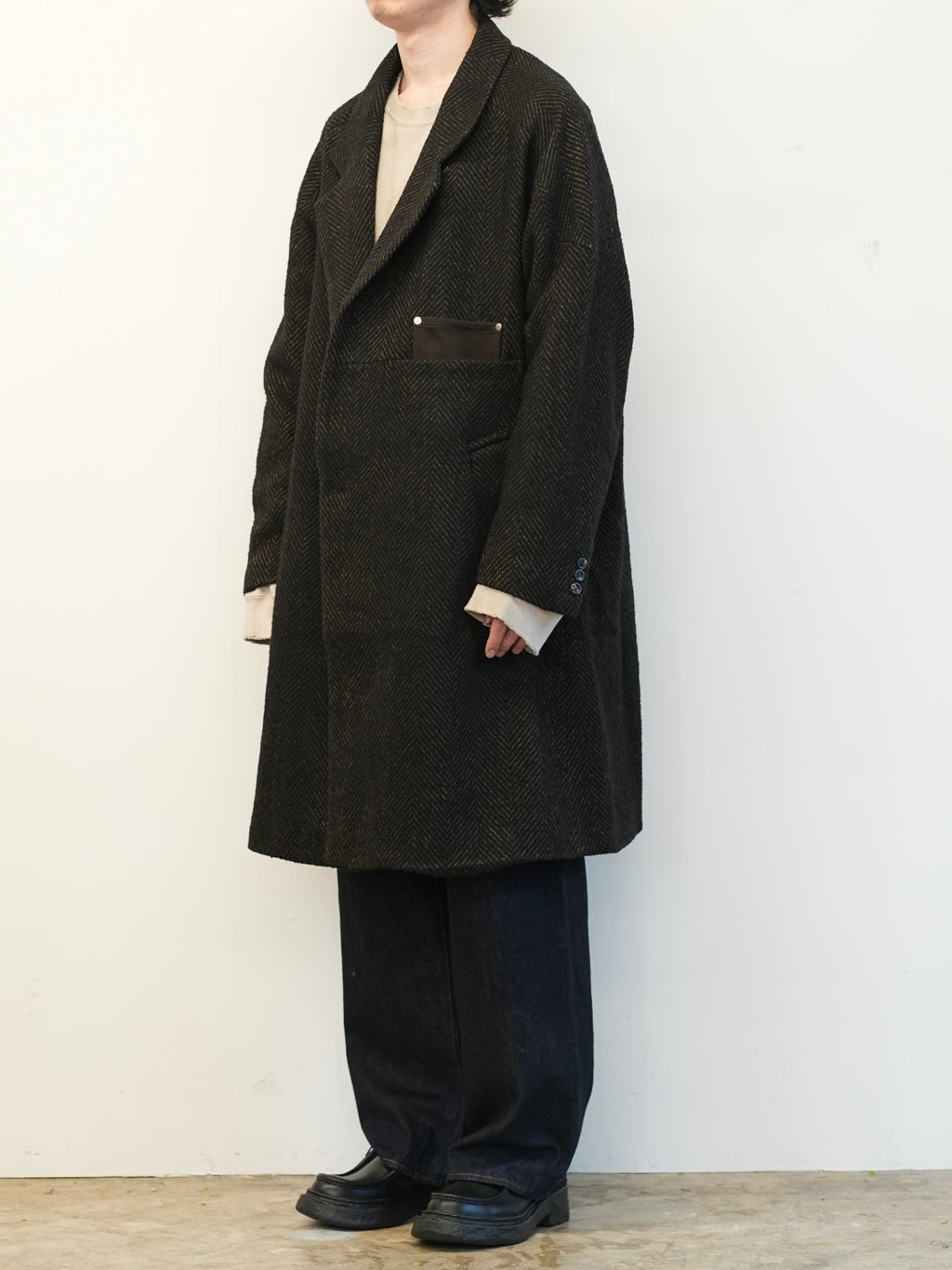 SEMI-DOUBLE CHESTER COAT(BROWN×BLACK) – ANCELLM