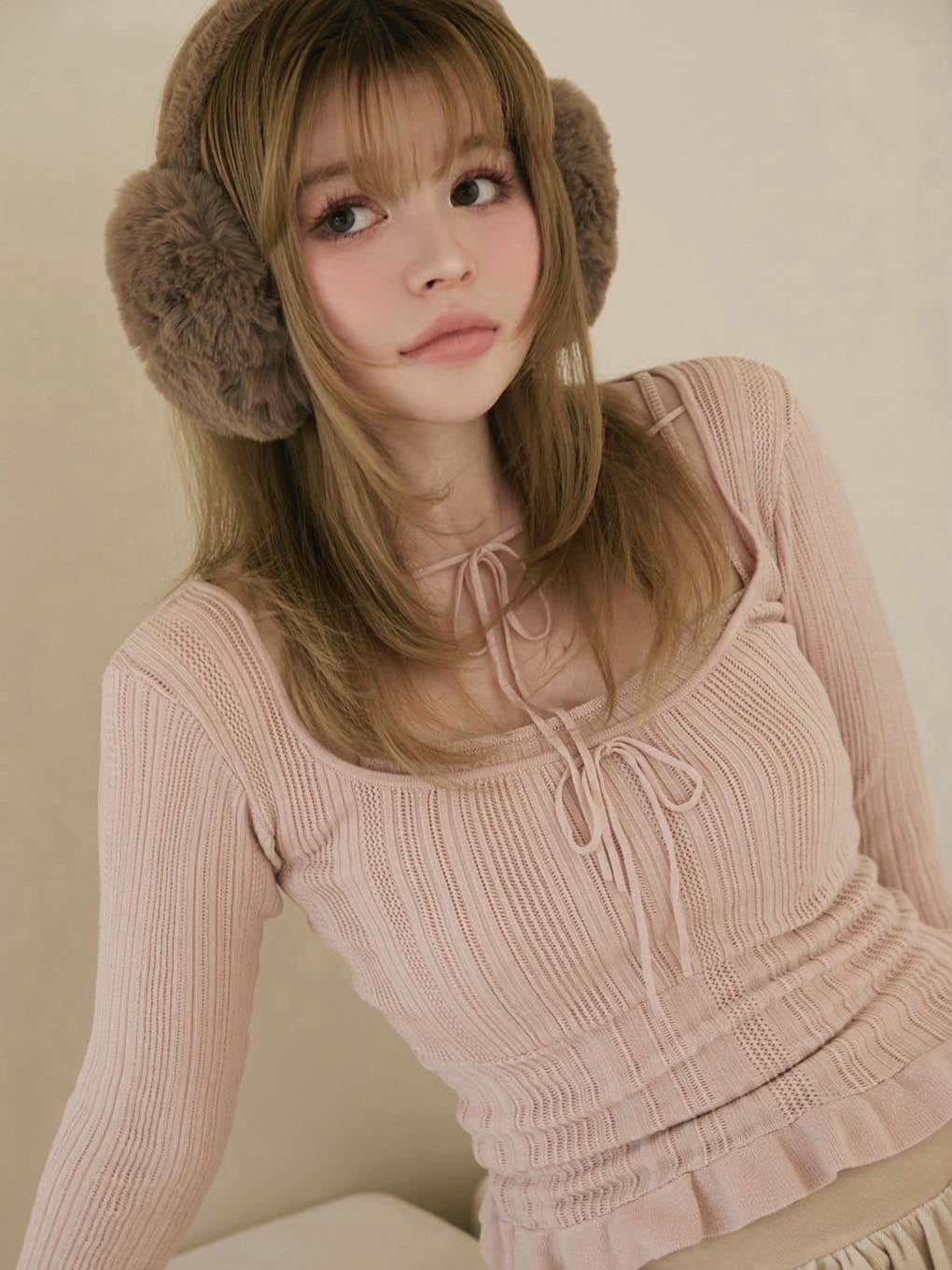 ANDMARY】Crochet frill knit tops
