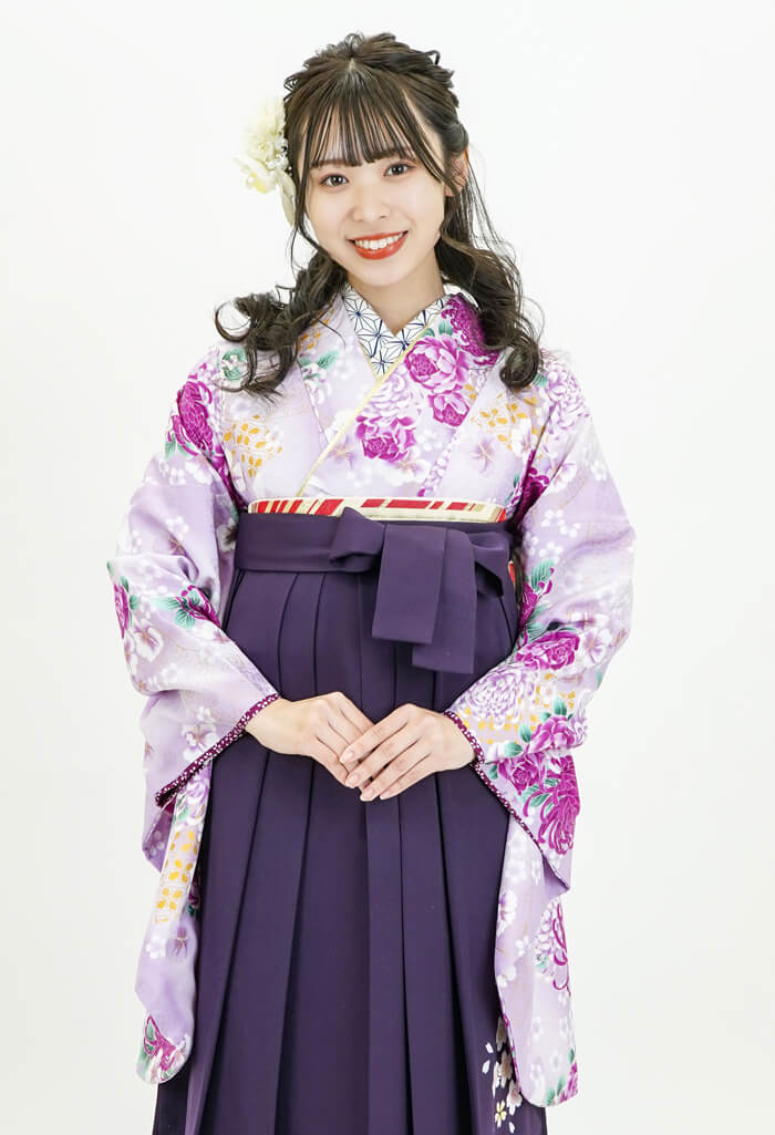 着物】HL薄紫 バラに菊+【袴】ﾑﾗｻｷ友ｼﾀﾞﾚｻﾞｸﾗ｜卒業式袴宅配ネット
