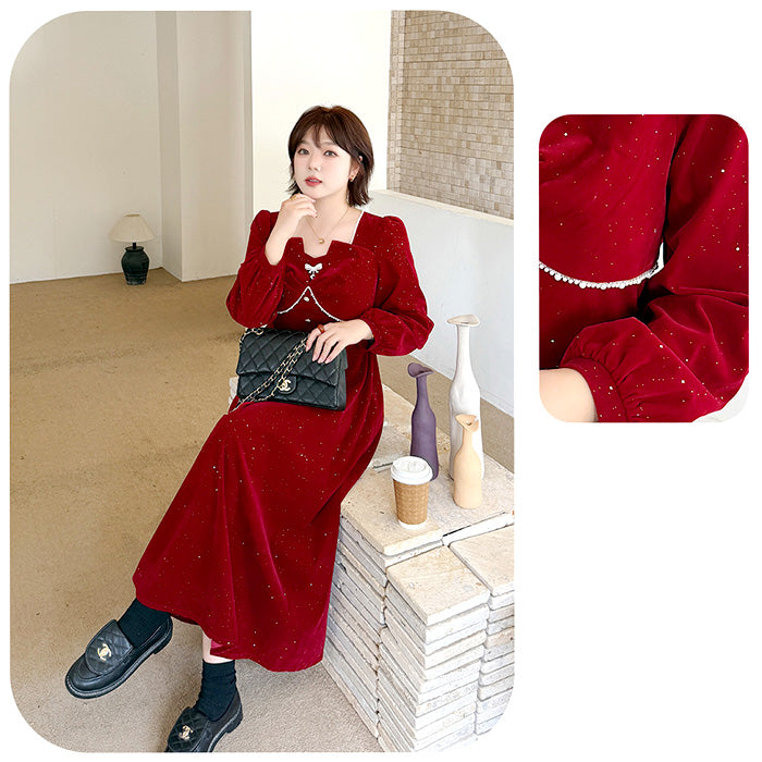 大きいサイズ レディース｜ミッドナイト・シュガーベルベットドレス