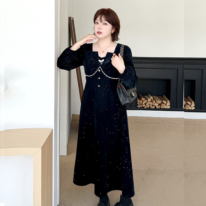 大きいサイズ レディース｜ミッドナイト・シュガーベルベットドレス