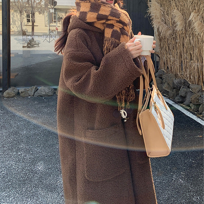 大きいサイズ レディース｜ブラウン・ふわもこダッフルコート(LL/3L/4L